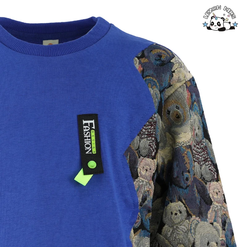 LEZONKIDS - Kids Outfit Set Bear Patch Printed Private Label Baby Boys Sets Clothes Kids Fall Clothing